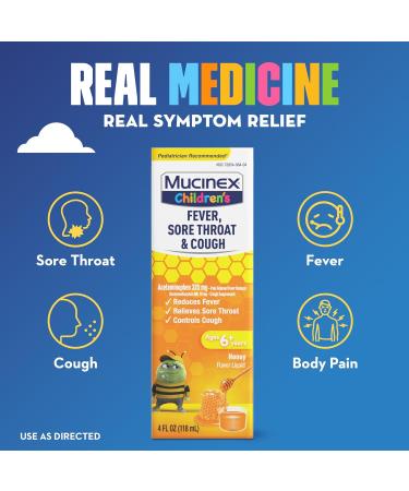 Mucinex Children's Fever & Cough Relief - Multi-Symptom Cold Medicine Honey Flavor 4 Fl Oz - International Shipping Available - Buy Online on GoSupps.com