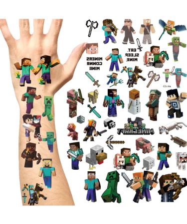 Minecraft Temporary Tattoo for kids(8 sheets) MC Game Temporary Tattoo for Birthday Party Supplies Favors Boys Girls School Rewards