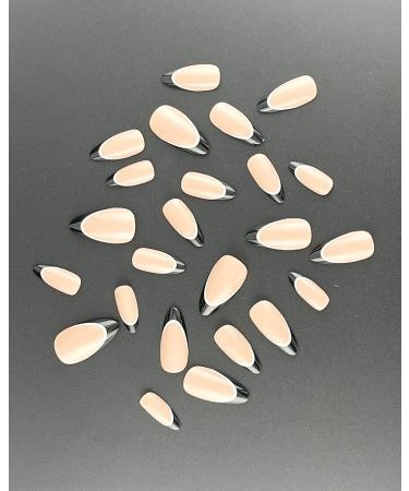 French Tip Press on Nails - Almond Medium Reusable Fake Nails - Full Cover Black Artificial Nails for Women - Buy Online on GoSupps.com