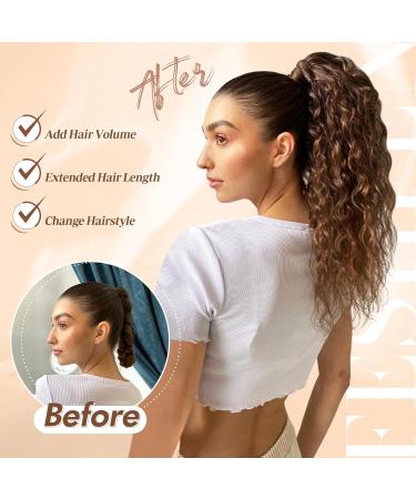 Feshfen Clip In Ponytail Hair Extension - 45cm Synthetic Wavy Braids in Black & Caramel Brown - Perfect for Women - Buy Online on GoSupps.com