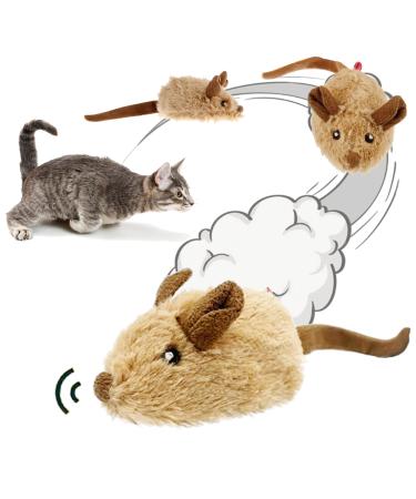 2 Pack Cat Toys Interactive for Indoor Cats Feather Squeaky Bird & Mouse Kitten Plush Toys, Three Dogs & A Cat Melody Chaser Motion Activated Kitty Toys with Bird Chirping Moving Mouse Coffee