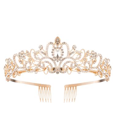 Princess Crown for Women, Crystal Queen Tiaras for Girls Bridal Hair Accessories Gifts for Birthday Wedding Prom, Bridal Party, Pageant, Halloween Christmas Costume (Gold (Pack of 1))