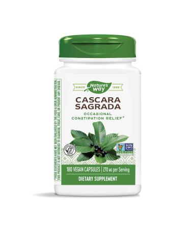 Nature’s Way Cascara Sagrada Bark, Occasional Constipation Relief*, Non-GMO Project Verified, 270 mg per Serving, 180 Capsules - Buy Online on GoSupps.com