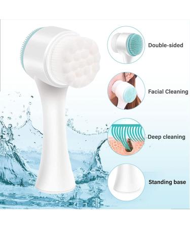 Facial Cleansing Brush 2 Pcs 2 In 1 Face Brush 3D Facial Brush with Soft Bristles Double Sided Silicone Wash Brush Exfoliating Brush for Deep Cleansing Removing Blackhead and Massaging (PINK & BLUE) - Buy Online on GoSupps.com