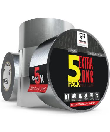 Duct Tape 5 Pack Extra Long (105 Feet x 2 inch/Roll) Heavy Duty Easy Tear Ideal for Packing, in & Outdoor Repair, All-Weather, Industrial Grade Silver Tapes for Professional Use (525 feet Total) 5 PACK SILVER