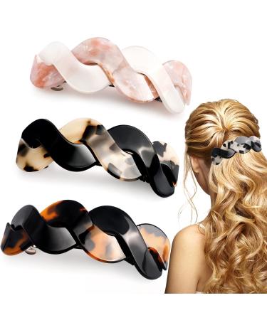 3 Pieces Large Barrettes for Women  Wider Interweave Hair Clips Hair Accessories for Thick Curly Fine Hair (tortoiseshell)