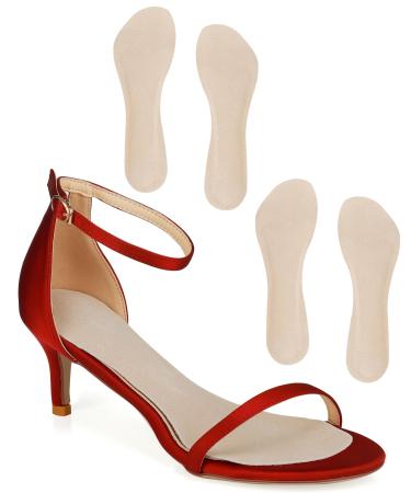 2 Pairs Pigskin High Heel Cushion Inserts Adhesive Arch Support Sandal Inserts Anti-Slip Shoe Inserts for Dress Shoes Flat Shoe Pain Relief Leather Cushioning Heel Insoles for Boots M-US 7.5-9 Beige