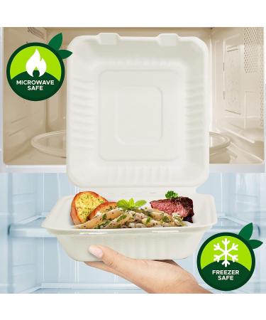 PAMI Sugarcane 3 Compartment Clamshell Containers 50 Pack- Eco-Friendly Biodegradable Food Boxes- Compostable To-Go Containers - Buy Online on GoSupps.com