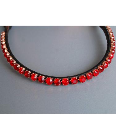 Happiness Hinge Headband Horse Red 'Siam' with Large Stones - Curved Narrow WB XL Leather (Dark Brown) | Premium Equestrian Accessories - Buy Online on GoSupps.com