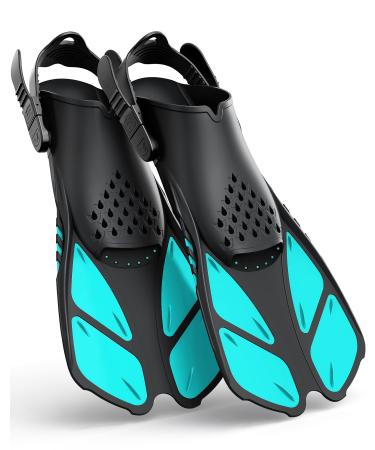 Greatever Snorkel Fins Adjustable Buckles Open Heel Swim Flippers Travel Size Short Swim Fins for Snorkeling Diving Swimming Adult Men Womens Green S/M(Adult US Size 4.5-8.5)
