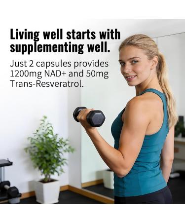 YMINGKJ NAD+ Supplement with Resveratrol 1200mg Nicotinamide Adenine Dinucleotide & Trans-Resveratrol 50mg Anti-Aging Cellular Energy & Metabolism Support 60 Vegetarian Capsules (30 Servings) - Buy Online on GoSupps.com