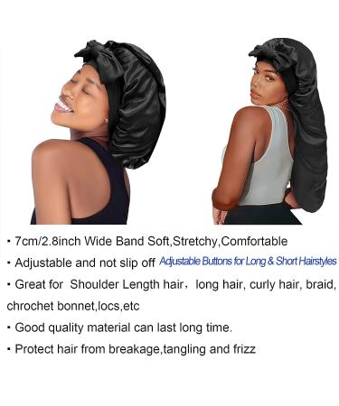 Satin Silk Bonnet Hair Cap - Jumbo Size Long Bonnet for Women - Adjustable Straps - Comfortable Sleep Cap for Long Braid & Curly Hair - No Slip-Off Design (Black) - Buy Online on GoSupps.com