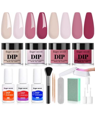4 Colors Dipping Powder Starter Kit - Romantic Gentle Pink Dip Powder Nail Kit - Nude Purple Glossy Nail Dipping Powder Kit - French Elegant Nail Powder Dip Kit Starter Set with Base & Top Coat red