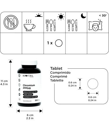 Chrome 200 mcg. 365 comprim s v g taliens pour 1 an de traitement. 200 g de Chrome (Picolinate biodisponible et sans additifs chimiques) pur par comprim . Fabriqu en Europe par HIVITAL - Buy Online on GoSupps.com