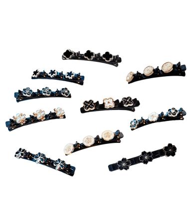 Qazuoik 10 Pcs Black Double Braided Hair Clips for Women - Non-Slip Tooth-Shaped Barrettes for Styling Bangs and Broken Hair - Cute Hairpin Gift Set with Accessories