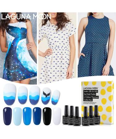 Lagunamoon 6 Colors Gel Nail Polish Set | Blue Black White Soak Off Long Lasting UV LED | DIY Manicure Kit 8ml | Salon Quality Gift Set - Buy Online on GoSupps.com