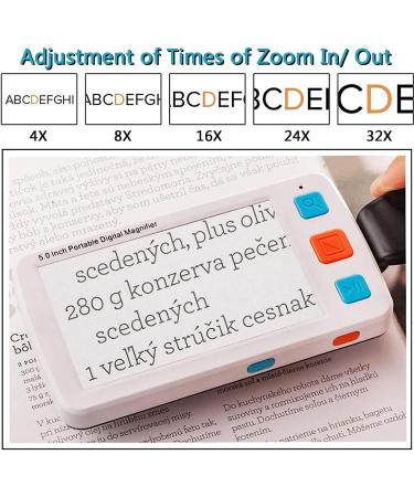 Digital Reading Magnifier Handheld Digital Video Magnifying Glass with 5.0 Inch LCD Screen Electronic Reading Aid 4x-32x Text Enlargement for Visually Impaired Low Vision Color Blindness Etc White - Buy Online on GoSupps.com