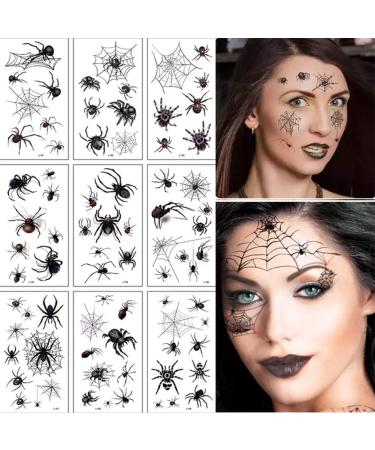 Peanuty 10 Sheet Scary Spider Temporary Tattoo Stickers - Halloween Spider Web Designs for Adults and Kids - Waterproof Body Art for Parties and Cosplay - Buy Online on GoSupps.com