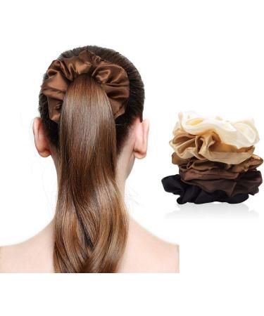 12 Pieces Silk Hair Scrunchies - Elastic Hair Bobbles Scrunchy FOR Women girls satin Hair Ties Ponytail Holder for Thick Thin Curly Hair 6 Colors (Natural) - Buy Online on GoSupps.com