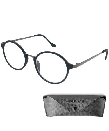Mini glasses Round reading glasses - with free case plastic frame (black) metal bridge and ironing (graphite) reading aid for women and men black 2.0 dioptria
