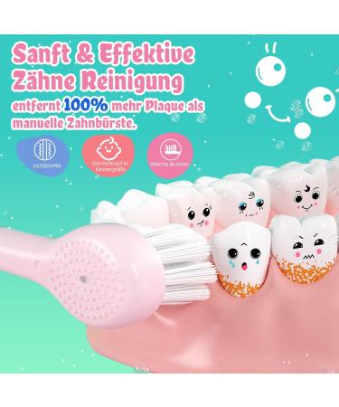 Seago SG2139 Pink Electric Toothbrush for Kids (0-6 Years) LED Light 8 Soft Brushes Rechargeable Smart Timer IPX7 Waterproof - Buy Online on GoSupps.com