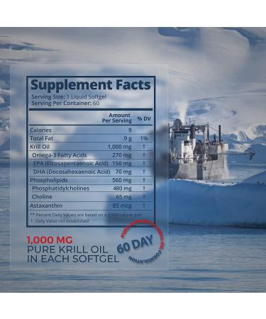 Organic Antarctic Krill Oil 1000mg Softgel | 60-Day Supply | Omega 3 EPA DHA Joint & Immune Support | Heart & Liver Health | Muscle Recovery | Choline & Astaxanthin - Buy Online on GoSupps.com