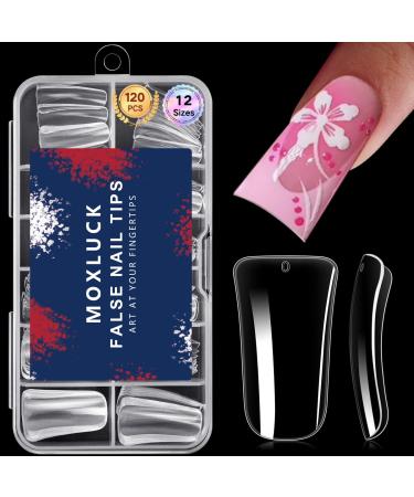 Full Cover Duck Nail Tips Clear Curved False Nail Tips 120Pcs Duck Acrylic Nails Wide Short French Fake Nails For Extensions Home DIY Nail Tips Art 12 Sizes Clear 120 Piece Assortment
