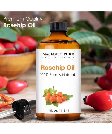 MAJESTIC PURE Rosehip Oil - 100% Pure & Natural Cold Pressed Premium Rose Hip Seed Oil for Face, Nails, Hair & Skin - 4 Fl Oz - Buy Online on GoSupps.com