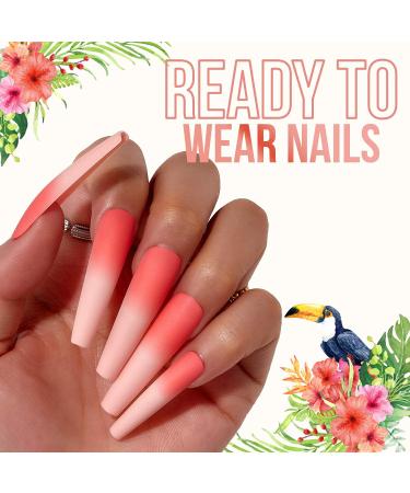 24Pcs Makartt Extra Long Press on Nail Kit Birds Of Paradise Orange | Gradient Color Acrylic Tips False Nails DIY Salon Set - Buy Online on GoSupps.com