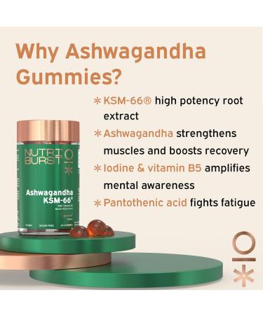 Nutriburst Ashwagandha KSM-66 Gummies - Herbal Adaptogen for Energy & Mental Performance - 60 Count - Buy Online on GoSupps.com