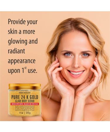 24K Gold Body Scrub with Collagen & Stem Cells - Exfoliating Salt Scrub for Skin Moisturizing, Acne, Cellulite, Wrinkles & Scars - 11 oz - Buy Online on GoSupps.com