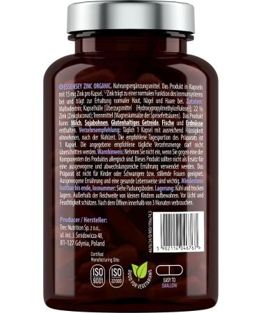  ESSENSEY ESSENSEY - Organic zinc (zinc gluconate) I 120 capsules I 15 mg per recommended daily dose I 120 days of dietary supplement I For vegetarians - Buy Online on GoSupps.com