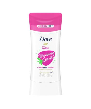 Dove Teens Deodorant Stick Strawberry Sparkle for gentle underarm care 48-hour odor protection and aluminum free deodorant 2.6 oz 2.6 Ounce (Pack of 1)