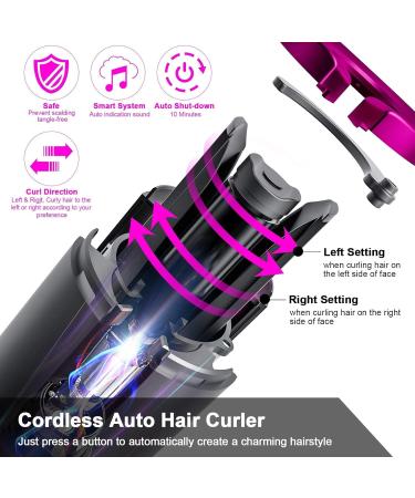 Wireless Auto Hair Curler | Adjustable Temperature & Timer | Cordless Curling Iron with LCD Display | Portable Rechargeable Fast Heating Hair Wand - Buy Online on GoSupps.com