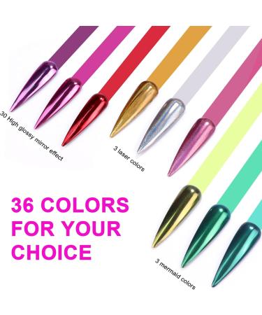Saviland 36 Colors Chrome Nail Powder Set for Metallic Mirror Effect - Nail Art Glitter Manicure Decoration Kit for Salon and DIY - Buy Online on GoSupps.com