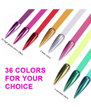 Saviland Chrome Nail Powder Set - 36 Colors Metallic Mirror Effect for Nail Art | Pearl Manicure Decoration with Sponge Sticks - Premium Chrome Powder for Stunning Nails - Buy Online on GoSupps.com