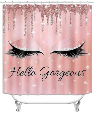 OLEBETY 4PCS Unicorn Eyelash Shower Curtain Set with Rose Gold Glitter Makeup Theme - Pink Glam Bathroom Decor Set with Non-slip Bath Mat & Toilet Rug - Buy Online on GoSupps.com