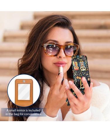 Shop Stylish Leather Lipstick Case with Mirror - Mini Lip Gloss Organizer Animal Skull Pattern - Buy Online on GoSupps.com