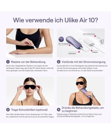 Ulike Air 10 IPL Hair Removal Device - Pain-Free Sapphire Ice Cooling Technology 4 Attachments for Face Armpits Legs & Body - Long-Lasting Results in Purple - Buy Online on GoSupps.com