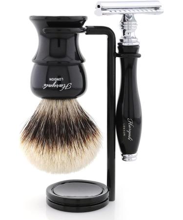 Haryali London Razor Set | Double Edge Razor Plane & Shaving Brush Gift Set - Black Shaving Rack Included | International Shipping Available - Buy Online on GoSupps.com