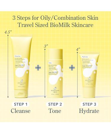 Beekman 1802 Oily + Combination Skin 3-Step Kit - Travel Size Non-Comedogenic Skincare with BioMilk 1% Heptapeptide & 2% Niacinamide - Gentle for Sensitive Skin - Shop Internationally - Buy Online on GoSupps.com