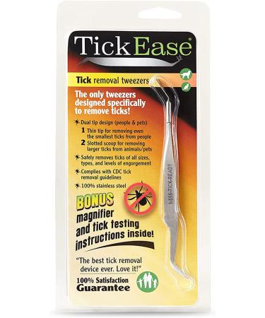 TickEase Dual-Tipped Tick Remover Tool for Humans & Pets - Tick Tweezers with Magnifier & Testing Instructions - Buy Online on GoSupps.com