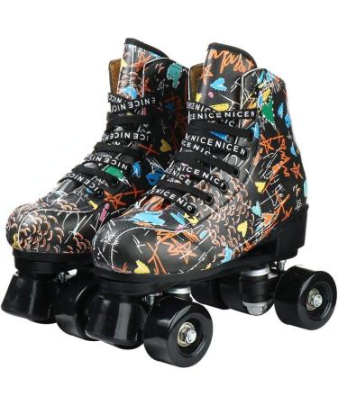 XUDREZ Holographic High Top Roller Skates - Black PU Leather - Double-Row Four Wheels - Size 37US5.5 - Buy Online on GoSupps.com