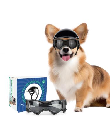 PETLESO Dog Goggles with Helmet Dog Helmet and Goggles 2 Piece Set for Small and Medium Dogs - Black - Buy Online on GoSupps.com