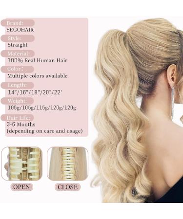 SEGOHAIR Claw Clip Ponytail Hair Extensions Human Hair 18 Inch Ponytail Extension Natural Real Hair Straight Remy Hair Extensions-Bleach Blonde(125g) - Buy Online on GoSupps.com