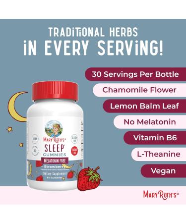 MaryRuth Organics Sleep Gummies | Sugar Free | NO Melatonin | L Theanine | Lemon Balm Leaf | Chamomile | Vitamin B6 | Relaxation & Sleep Support | Stress Relief | Vegan | Gluten Free | 60 Count - Buy Online on GoSupps.com