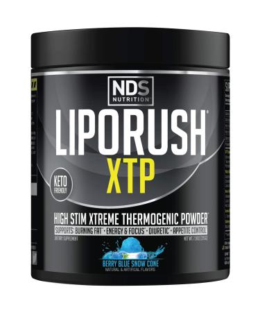 NDS Nutrition LipoRush XTP Thermogenic Fat Burner with L-Carnitine - Energy, Focus, and Appetite Control - Extreme Thermogenic Fat Burning Powder Weight Loss - Blue Berry Snow Cone (45 Servings)