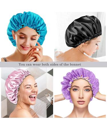 Silk Satin Bonnet Pack of 2 - Blue Purple Reversible Shower Cap for Sleeping - Buy Online on GoSupps.com