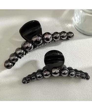 Black Pearl Hair Claw Clip: Elegant Acrylic Hairpin for Women - Large Size Ornamental Banana Barrette with Geometric Rhinestones - 1Pcs - Buy Online on GoSupps.com