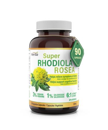 Herba Rhodiola Rosea Supplement 200mg - 90 Capsules | 6:1 Extract | Rhodiola Supplement with Min 3% Rosavins and 1% Salidrosides | Help Relieve Symptoms of Stress | Made in Canada